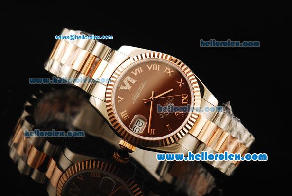 Rolex Datejust Automatic Movement Steel Case with Brown Dial and Rose Gold Bezel-Two Tone Strap - Click Image to Close